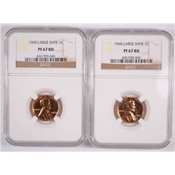 ( 2 ) 1960 LARGE DATE LINCOLN CENTS, NGC PROOF-67 RED