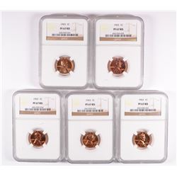 LOT OF ( 5 ) 1963 LINCOLN CENTS, NGC PROOF-67 RED