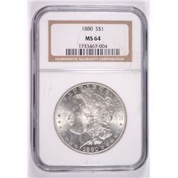 1880 MORGAN SILVER DOLLAR, NGC MS-64