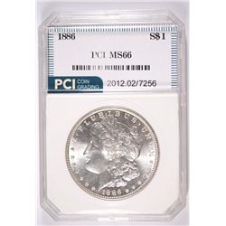 1886 MORGAN SILVER DOLLAR, PCI MS-66 SUPERB WHITE!