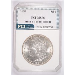 1887 MORGAN SILVER DOLLAR, PCI MS-66  SUPERB WHITE COIN!