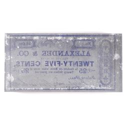 RARE! TEXAS CONFEDERATE PRINTING BLOCK THAT PRODUCED A 1862 25 CENT BEARER NOTE
