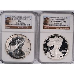 2012-S AMERICAN SILVER EAGLE SET, NGC REVERSE PROOF PF-69 & PF-69 ULTRA CAMEO