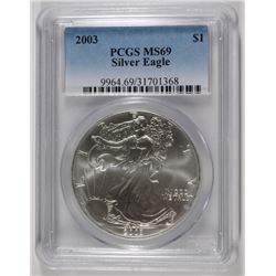 2003 AMERICAN SILVER EAGLE, PCGS MS-69