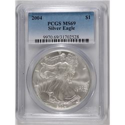 2004 AMERICAN SILVER EAGLE, PCGS MS-69