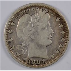 1904-O BARBER QUARTER, VF
