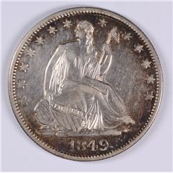 1849 SEATED HALF DOLLAR, AU-55