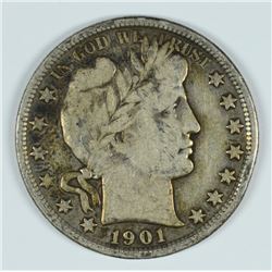 1901 BARBER HALF DOLLAR, VF  rim nick
