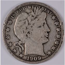 1909 BARBER HALF DOLLAR, VF