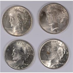 LOT OF ( 4 ) CHOICE BU PEACE SILVER DOLLARS: 1922, 1923 AND ( 2 ) 1924