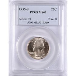 1935-S WASHINGTON QUARTER, PCGS  MS-65 BLAST WHITE!