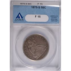 1875-S SEATED HALF DOLLAR, ANACS FINE/VF-15