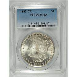 1882-CC MORGAN SILVER DOLLAR, PCGS MS-65 BLAST WHITE!