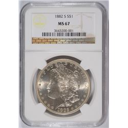 1882-S MORGAN SILVER DOLLAR, NGC MS-67!  BLAST WHITE!!