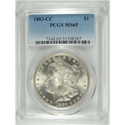 1883-CC MORGAN SILVER DOLLAR, PCGS MS-65 BLAST WHITE!