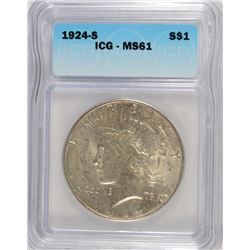 1924-S PEACE DOLLAR ICG MS-61