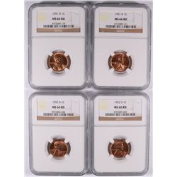 (2) 1951-D, (2) 1952-D LINCOLN CENTS NGC MS-66 RD