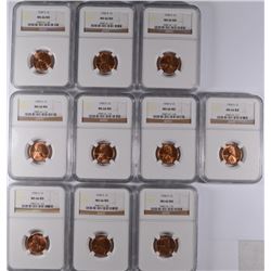 LOT OF ( 10 ) 1950-S LINCOLN CENTS, NGC MS-66 RED