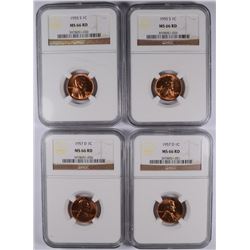 2) 1955-S AND (2) 1957-D LINCOLN CENTS, NGC MS 66 RED