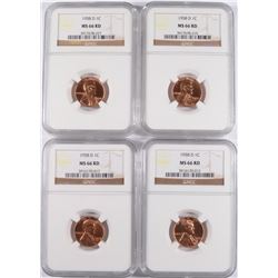 ( 4 ) 1958-D LINCOLN CENTS, NGC MS-66 RED GEMS