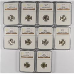 LOT OF ( 10 ) 1953-S ROOSEVELT DIMES, NGC MS-66