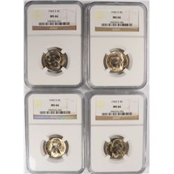 LOT OF ( 4 ) 1943-S  SILVER JEFFERSON NICKELS, NGC MS-66