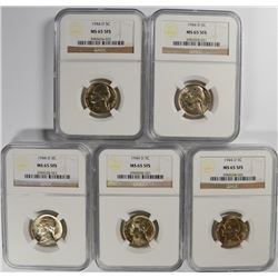 LOT OF ( 5 ) 1944-D SILVER  JEFFERSON NICKELS, NGC  MS-65 5-FULL STEPS