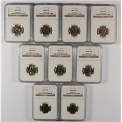 LOT OF ( 9 ) 1971-D JEFFERSON NICKELS, NGC  MS-65 FULL STEPS, SCARCE