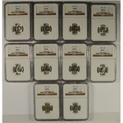 LOT OF ( 10 ) 1955 ROOSEVELT DIMES, NGC MS66