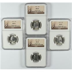 ( 4 ) 1955 WASHINGTON QUARTERS, NGC MS-65