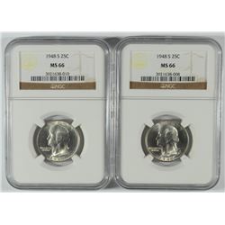 2 1948-S WASHINGTON QUARTERS NGC MS-66