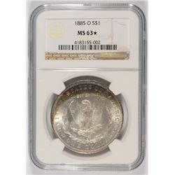 1885-O MORGAN DOLLAR NGC MS-63* RAINBOW REVERSE MOUNTED