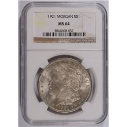 1921 MORGAN SILVER DOLLAR, NGC MS-64