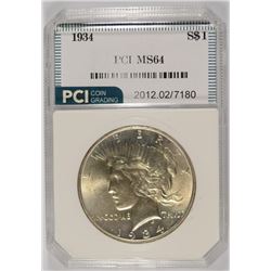 1934 PEACE SILVER DOLLAR, PCI MS-64