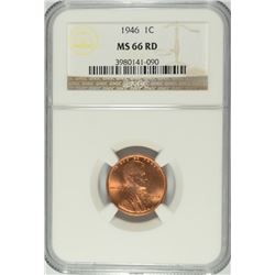 1946 LINCOLN CENT, NGC MS-66 RED