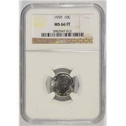 1959 ROOSEVELT DIME, NGC MS-66 FULL TORCH