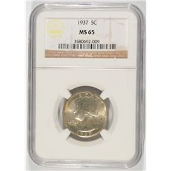 1937 WASHINGTON QUARTER, NGC MS-65 GEM