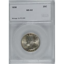 1938 WASHINGTON QUARTER, SEGS MS-62 NICE!