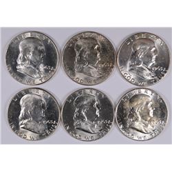 LOT OF ( 6 ) BU FRANKLIN HALF DOLLARS 1963 & 1963-D