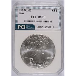 1998 AMERICAN SILVER EAGLE, PCI MS-70!  BOOKS FOR $1400.00