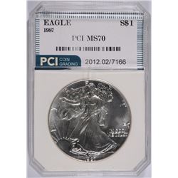 1987 AMERICAN SILVER EAGLE, PCI MS-70 PERFECT RARE! BOOKS FOR $2500.00
