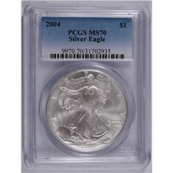 2004 AMERICAN SILVER EAGLE, PCGS MS-70 PERFECT!
