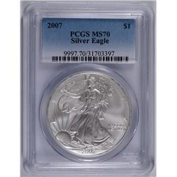2007 AMERICAN SILVER EAGLE, PCGS MS-70! PERFECT!