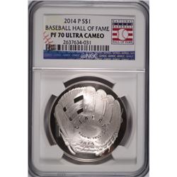 2014 BASEBALL HALL OF FAME SILVER DOLLAR, NGC PROOF-70 ULTRA CAMEO