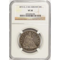 1873 (CLOSED 3) SEATED HALF DOLLAR NGC VF-30