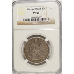 1874 SEATED HALF DOLLAR NGC VF-30