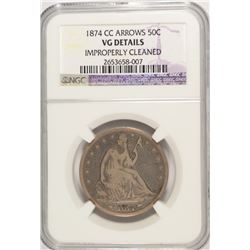 1874-CC SEATED HALF DOLLAR NGC VG DETAILS