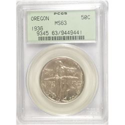 1936 OREGON TRAIL COMMEN HALF DOLLAR PCGS MS-63 OGH