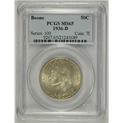 1936-D BOONE COMMEN HALF DOLLAR PCGS MS-65