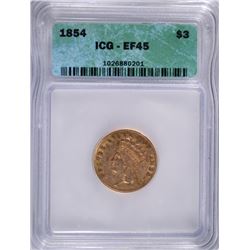 1854 $3 GOLD ICG EF-45
